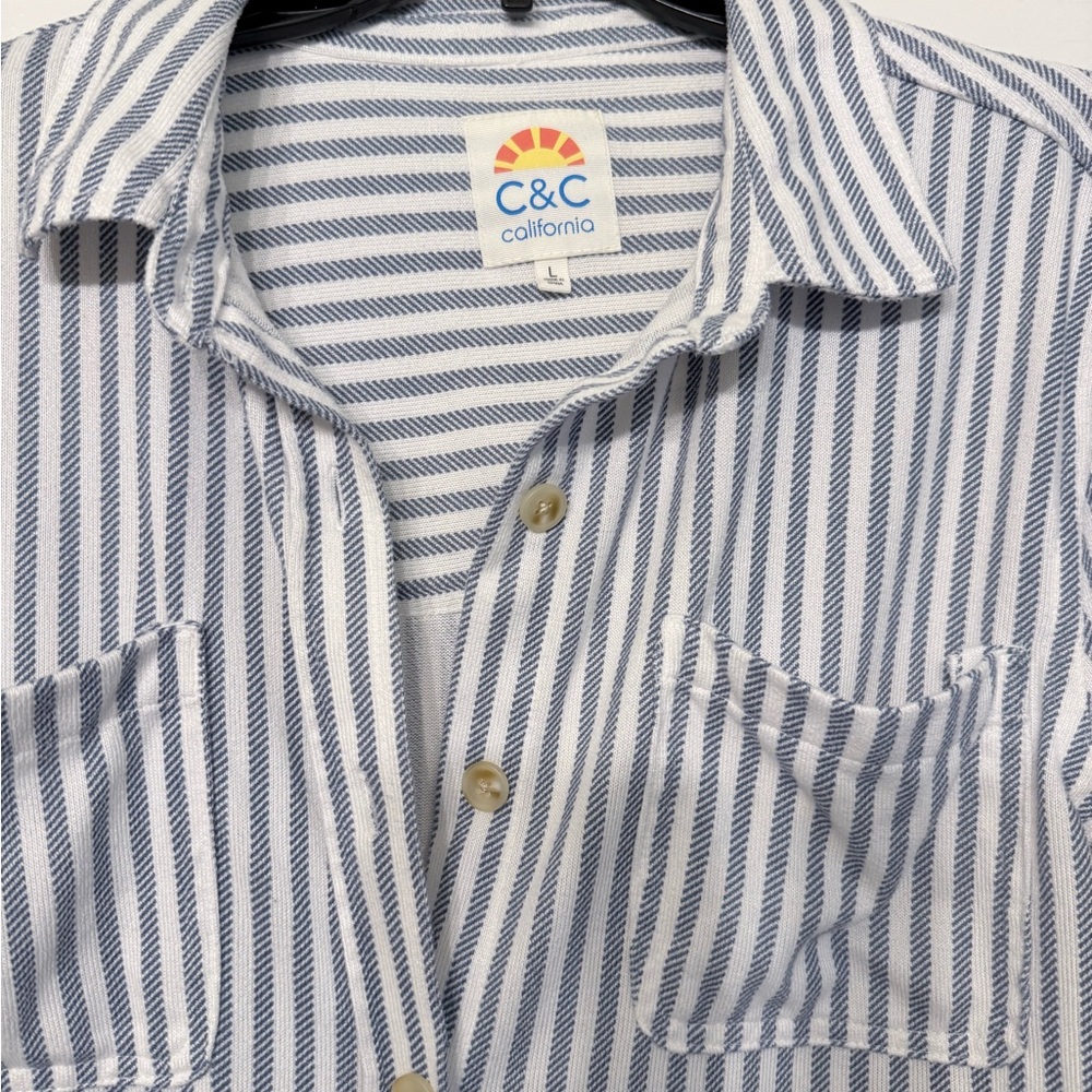 C&C California Blue and White Striped Shirt - Picture 3 of 10